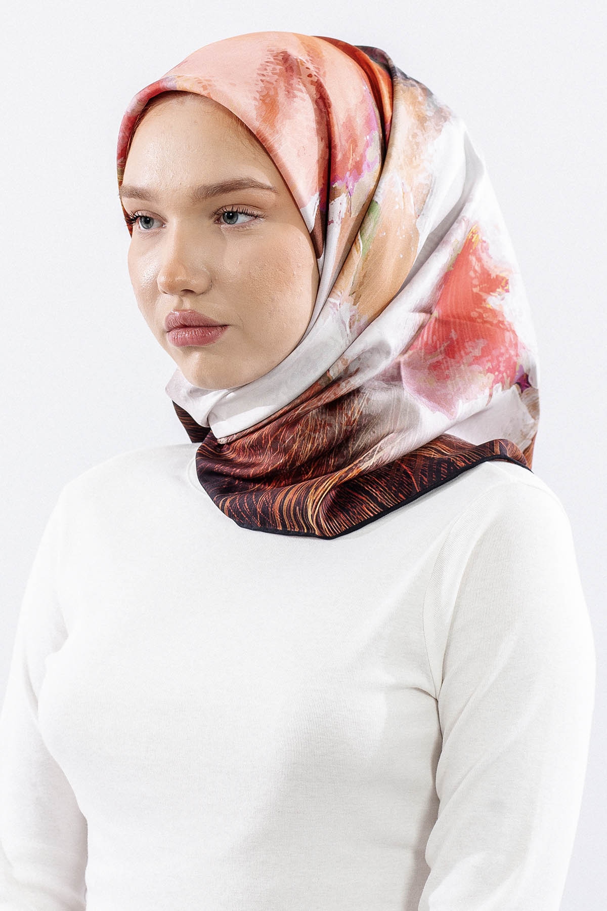 Dg14826 İpek Eşarp Flu Gul Tvil Kumas - Siyah_bordo - 2