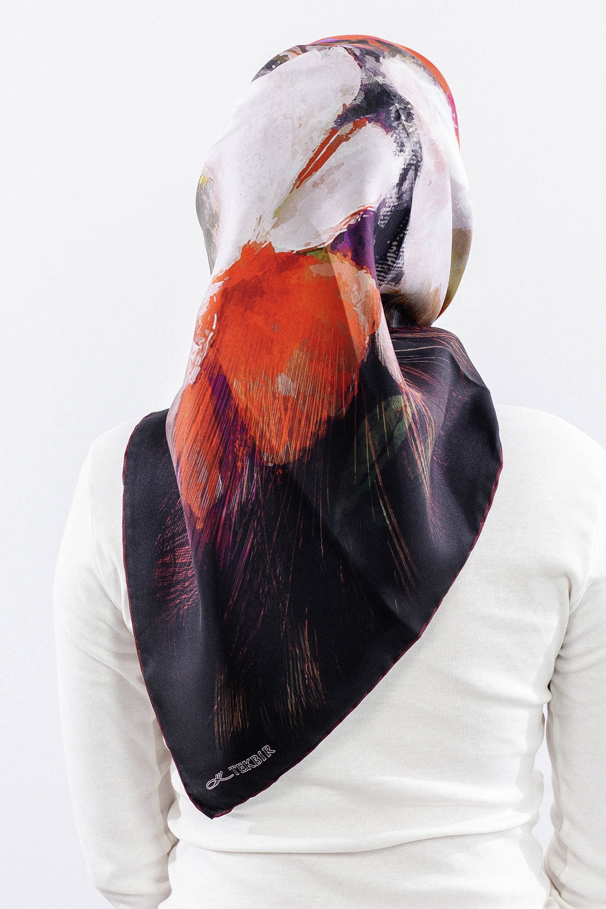 Dg14826 İpek Eşarp Flu Gul Tvil Kumas - Siyah_kirmizi - 4