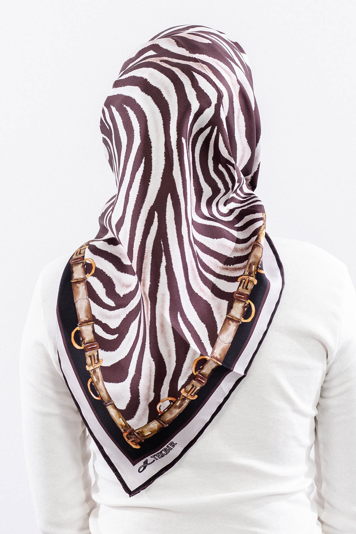 Dg14827 İpek Eşarp Zebra Desen Tvil Kumas - Gri_kahve - 4