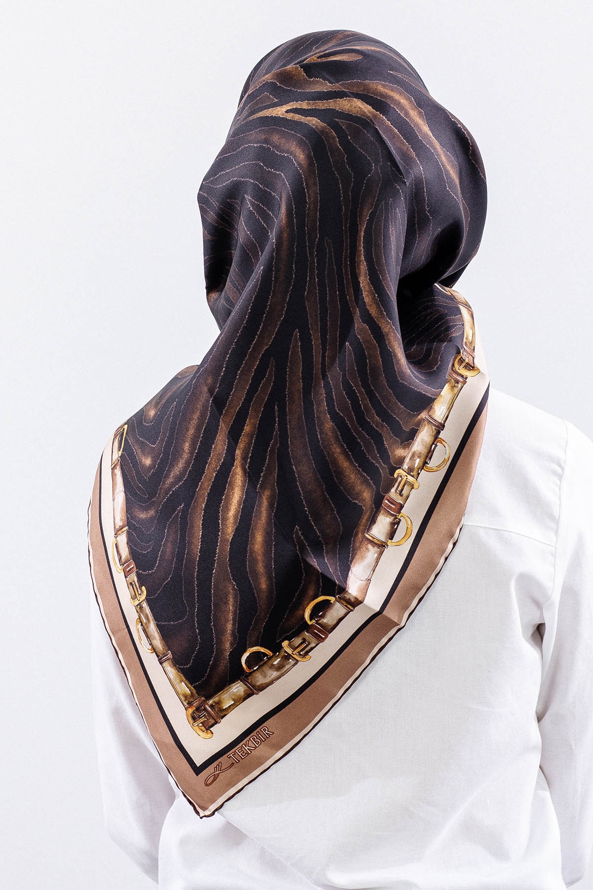 Dg14827 İpek Eşarp Zebra Desen Tvil Kumas - Kahve - 4