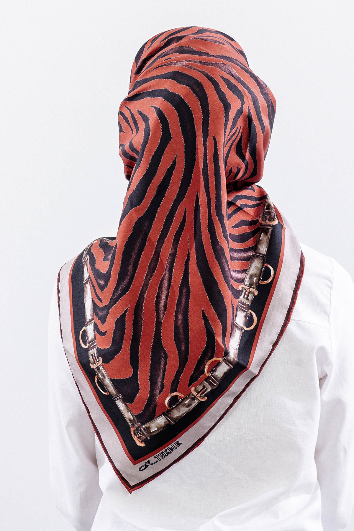 Dg14827 İpek Eşarp Zebra Desen Tvil Kumas - Kiremit - 4