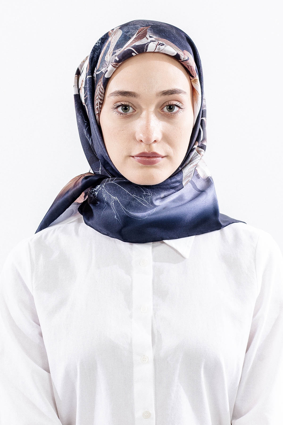 Dg14828 İpek Eşarp Cicek Dali Tvil Kumas - Antrasit - 1