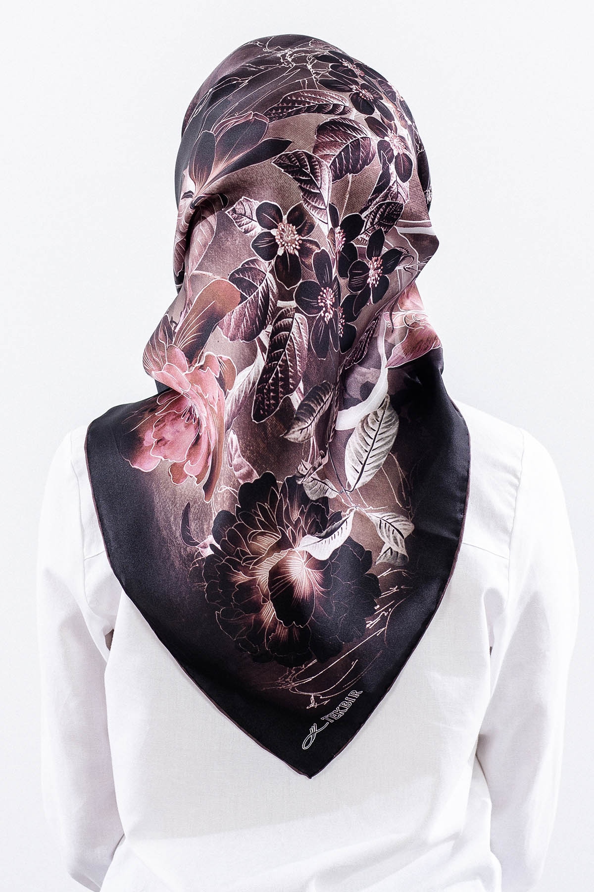 Dg14828 İpek Eşarp Cicek Dali Tvil Kumas - Kahve - 4