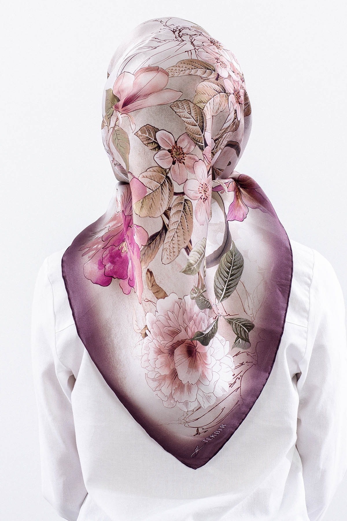 Dg14828 İpek Eşarp Cicek Dali Tvil Kumas - Murdum - 4