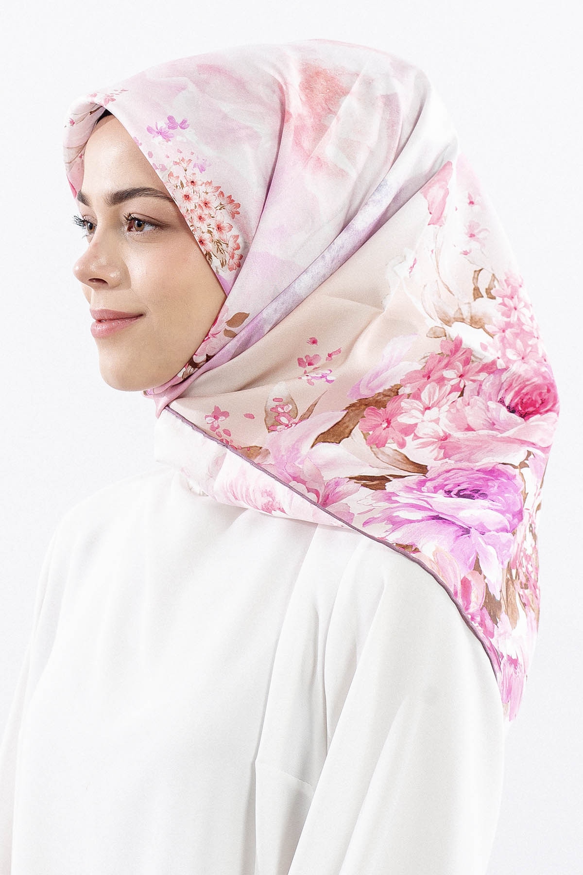Dg18335 İpek Eşarp Cicek Tvil Kumas - Lila - 2