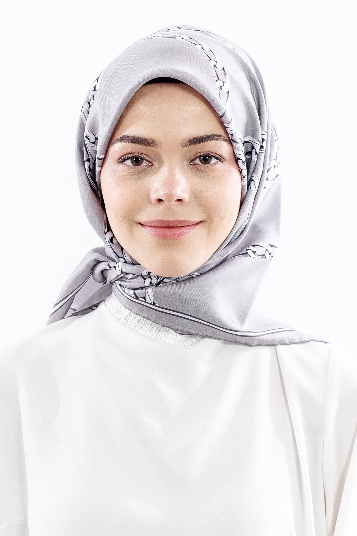Dg18336 İpek Eşarp Tasarim Tvil Kumas - Kahve - 1