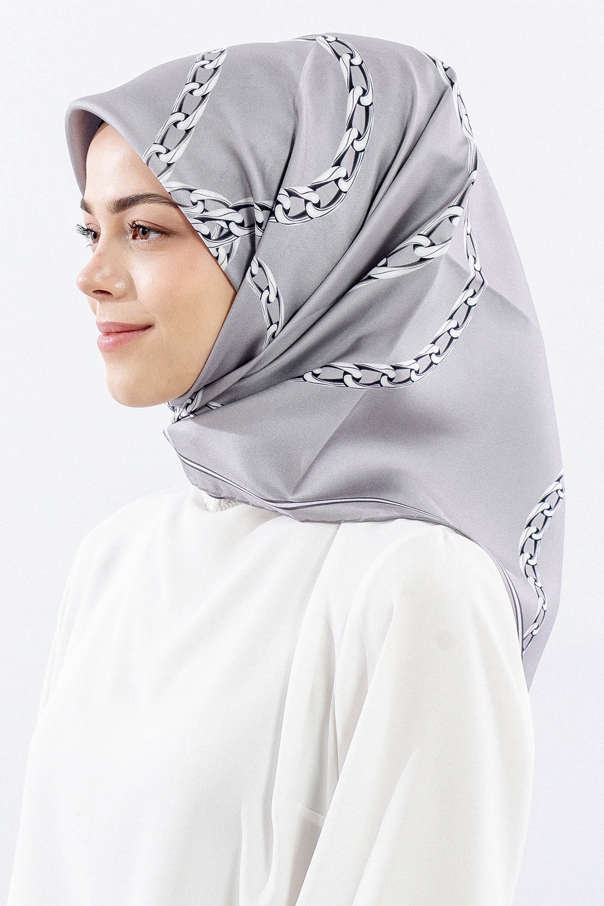 Dg18336 İpek Eşarp Tasarim Tvil Kumas - Kahve - 2
