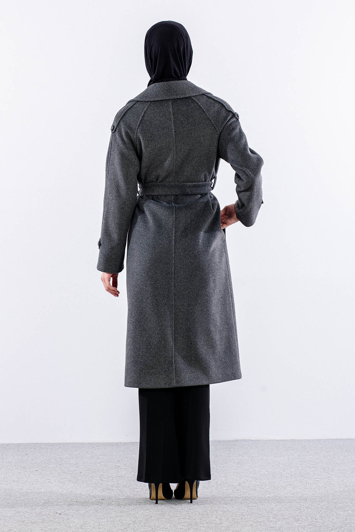 F-1265 Kaşe Kaban 38-48 Cıft Dugme Tek Aller - Antrasit - 5