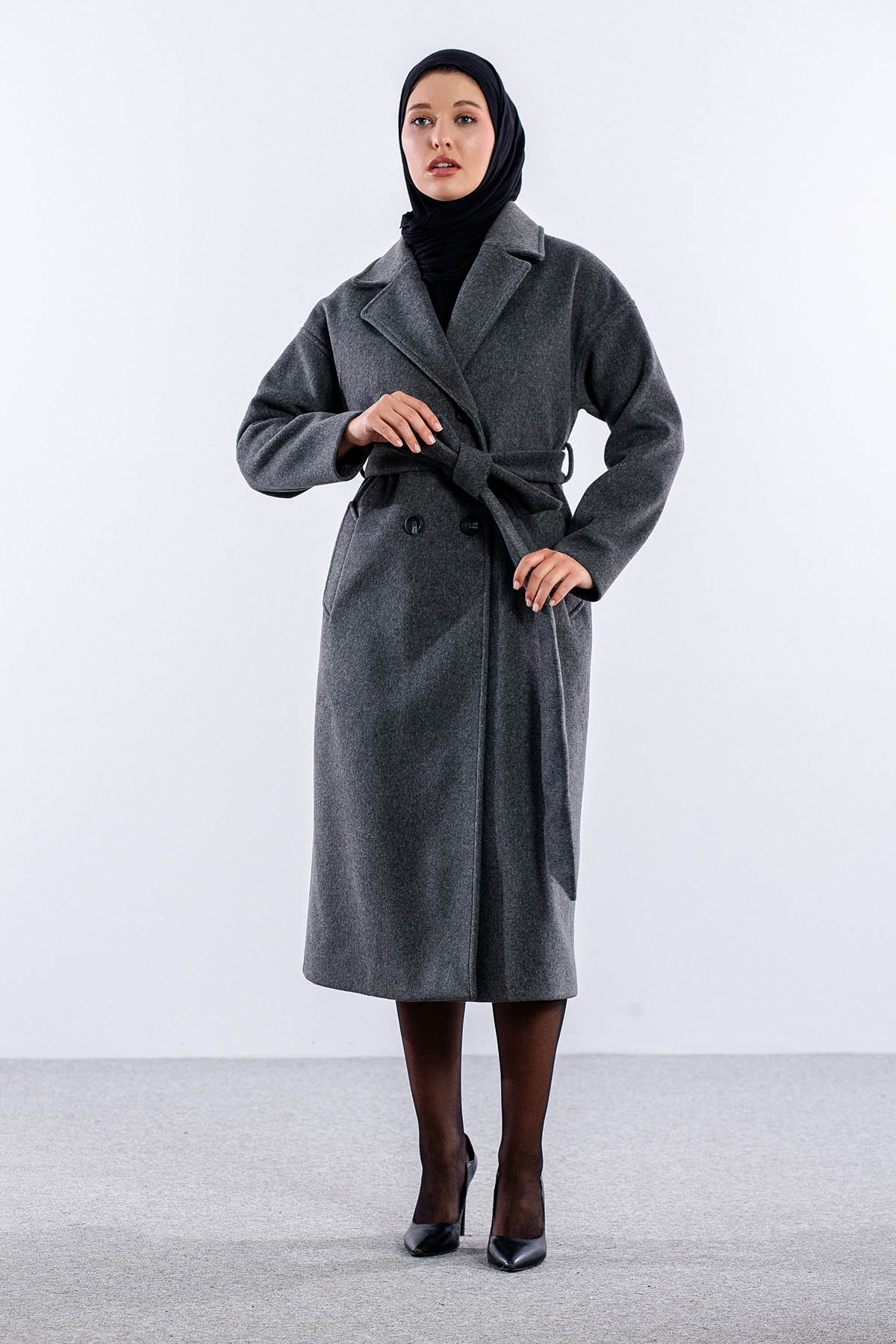 F-1455 Kaşe Kaban 38-48 - Antrasit - 1