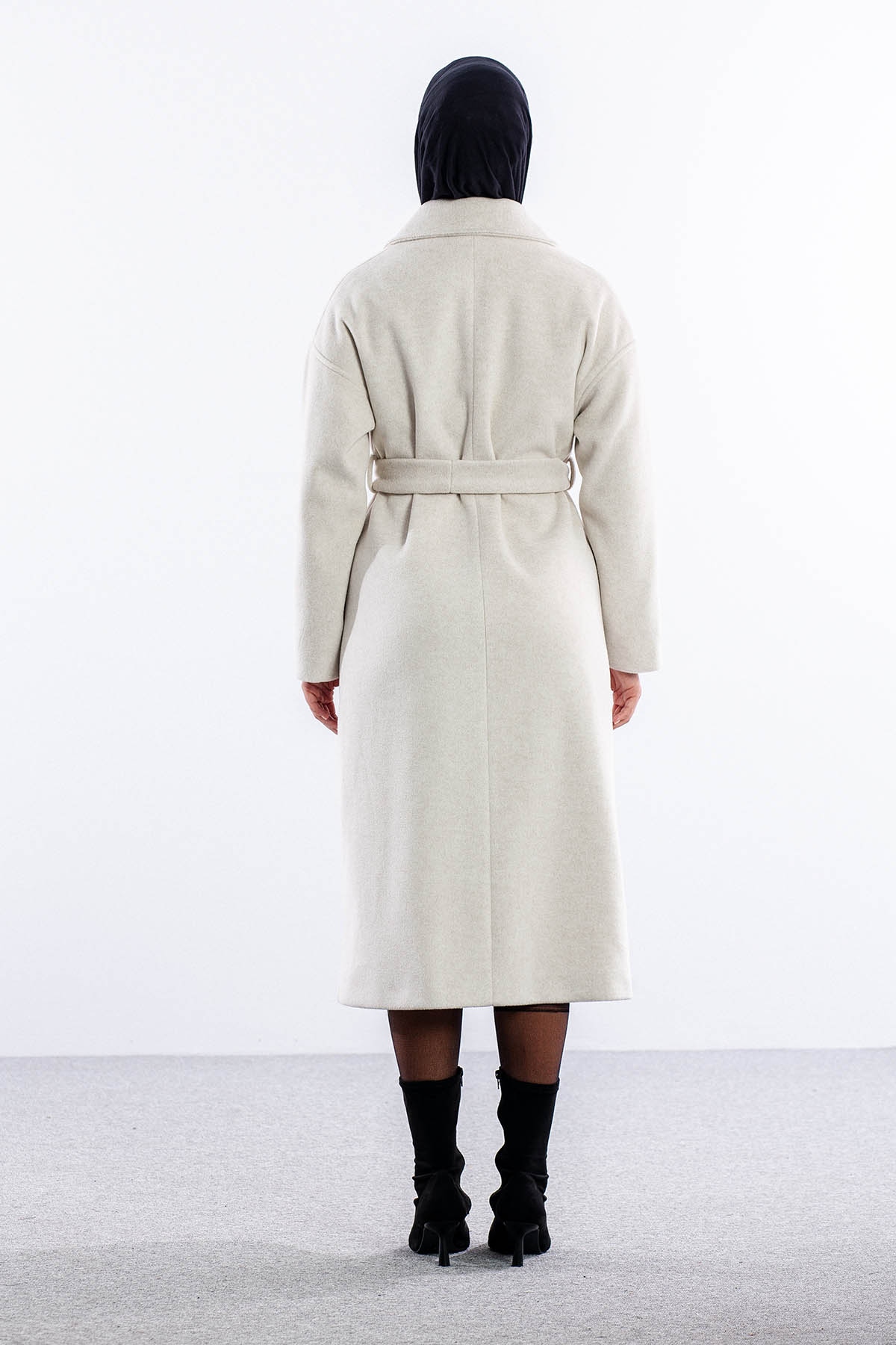 F-1455 Kaşe Kaban 38-48 - Bej - 4