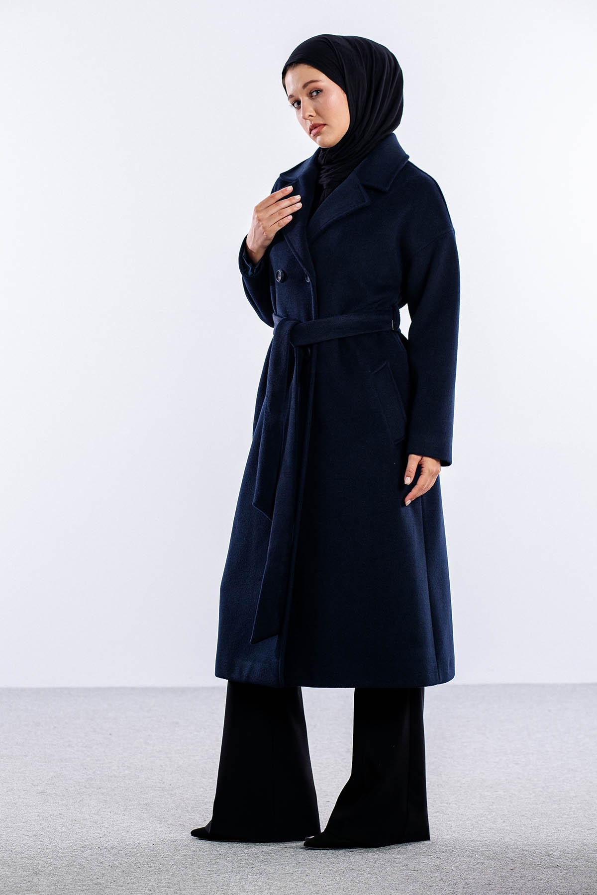 F-1455 Kaşe Kaban 38-48 - Lacivert - 3