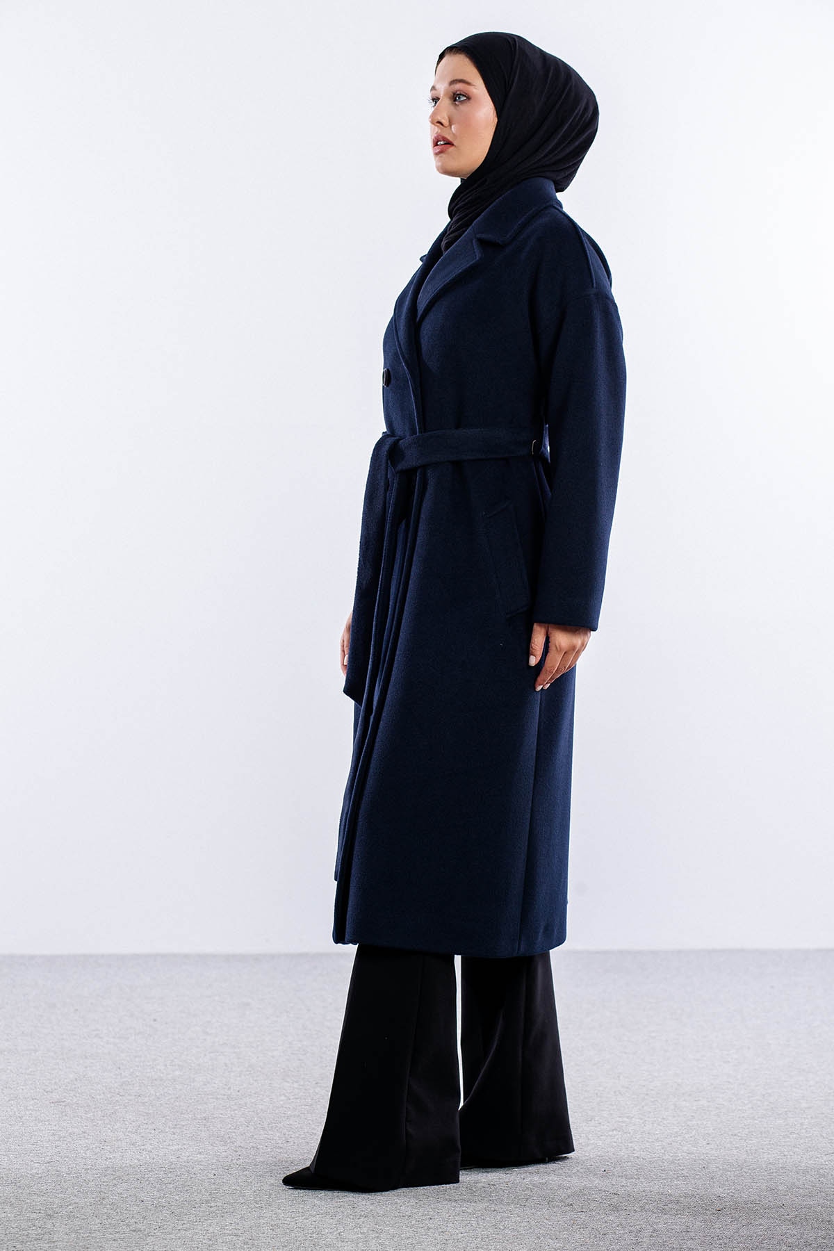 F-1455 Kaşe Kaban 38-48 - Lacivert - 4