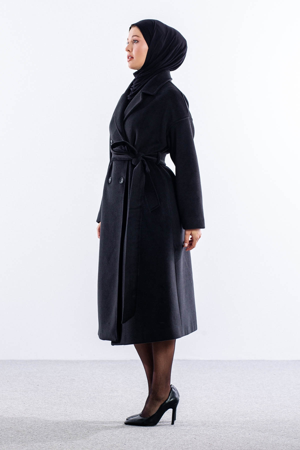 F-1455 Kaşe Kaban 38-48 - Siyah - 5