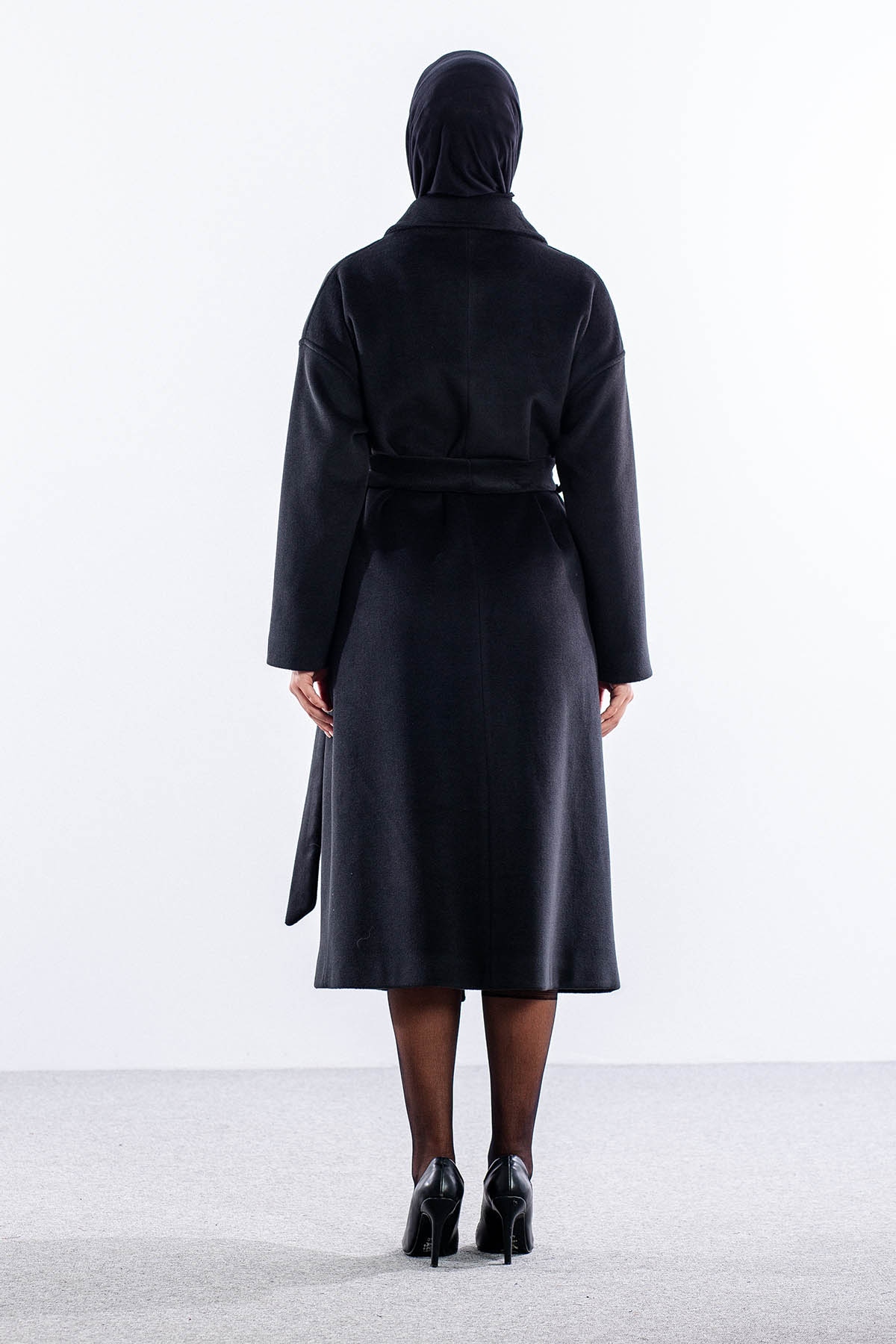 F-1455 Kaşe Kaban 38-48 - Siyah - 6