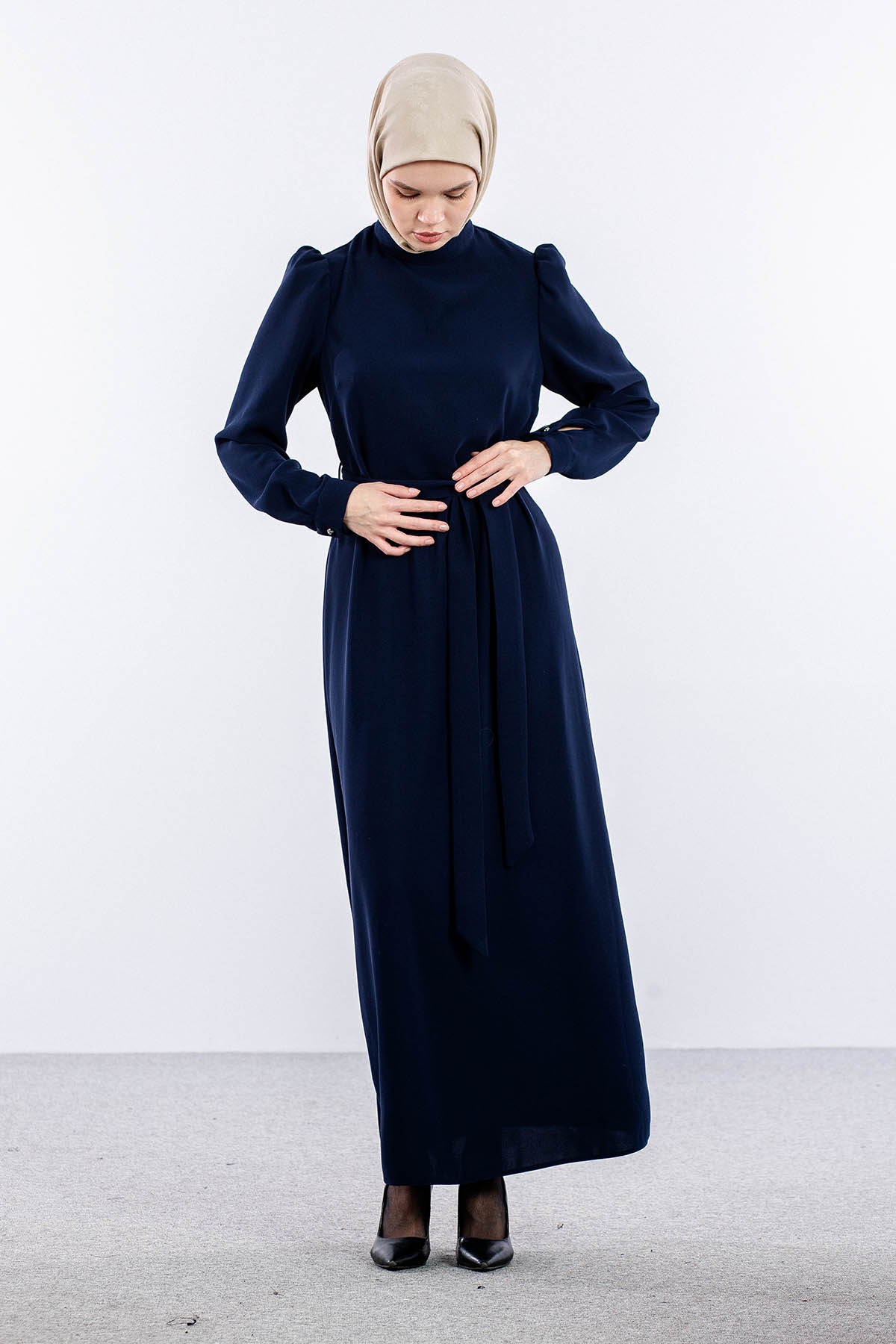 F-1504 Elbise 40-50 - Lacivert - 2