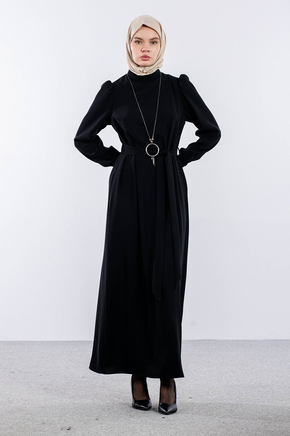 F-1504 Elbise 40-50 - Siyah - 1