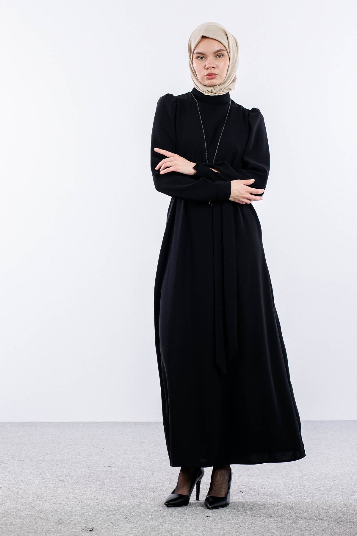 F-1504 Elbise 40-50 - Siyah - 2