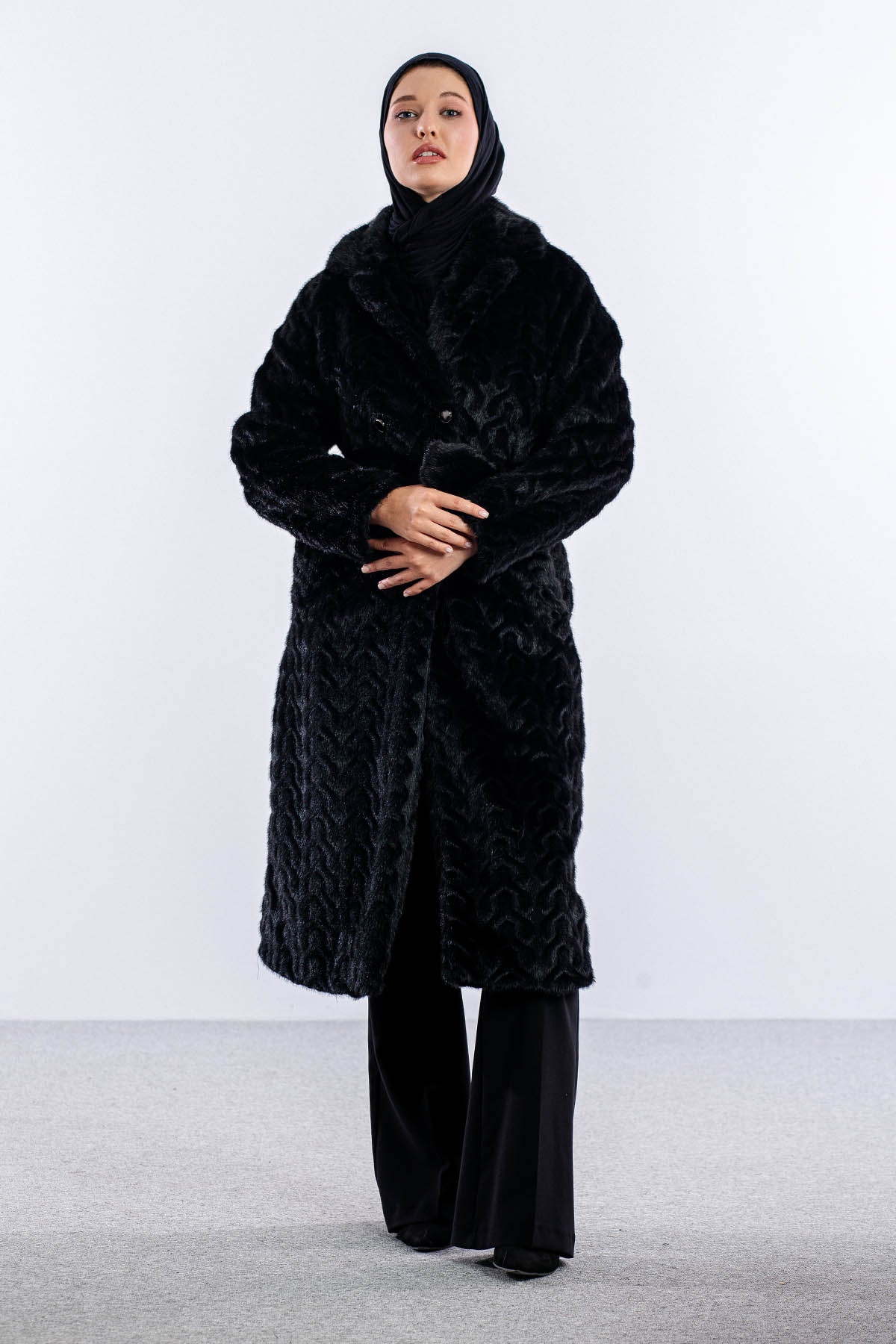 F-1571 Kürklü Kaban 38-48 - Siyah - 3