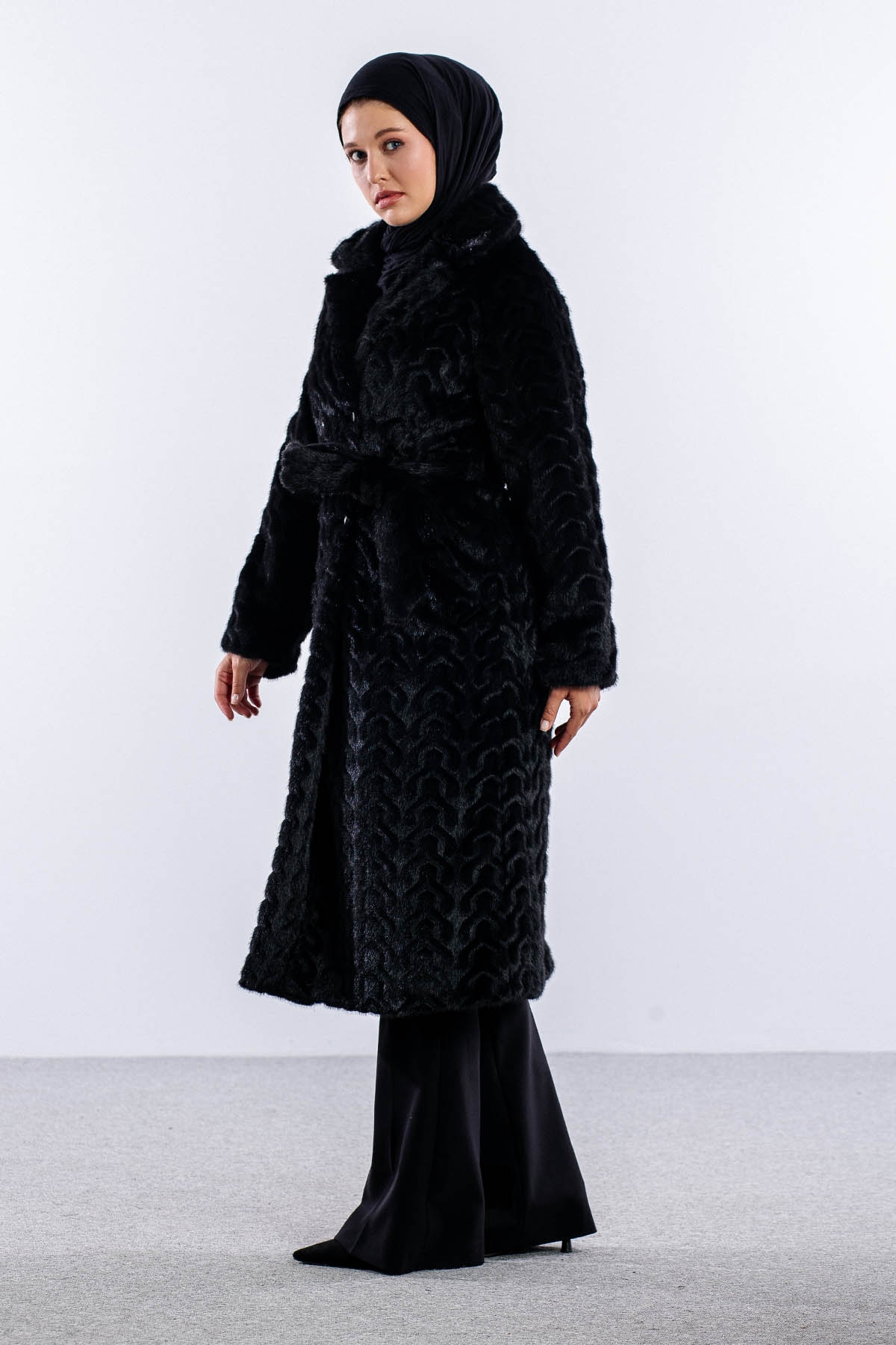 F-1571 Kürklü Kaban 38-48 - Siyah - 4