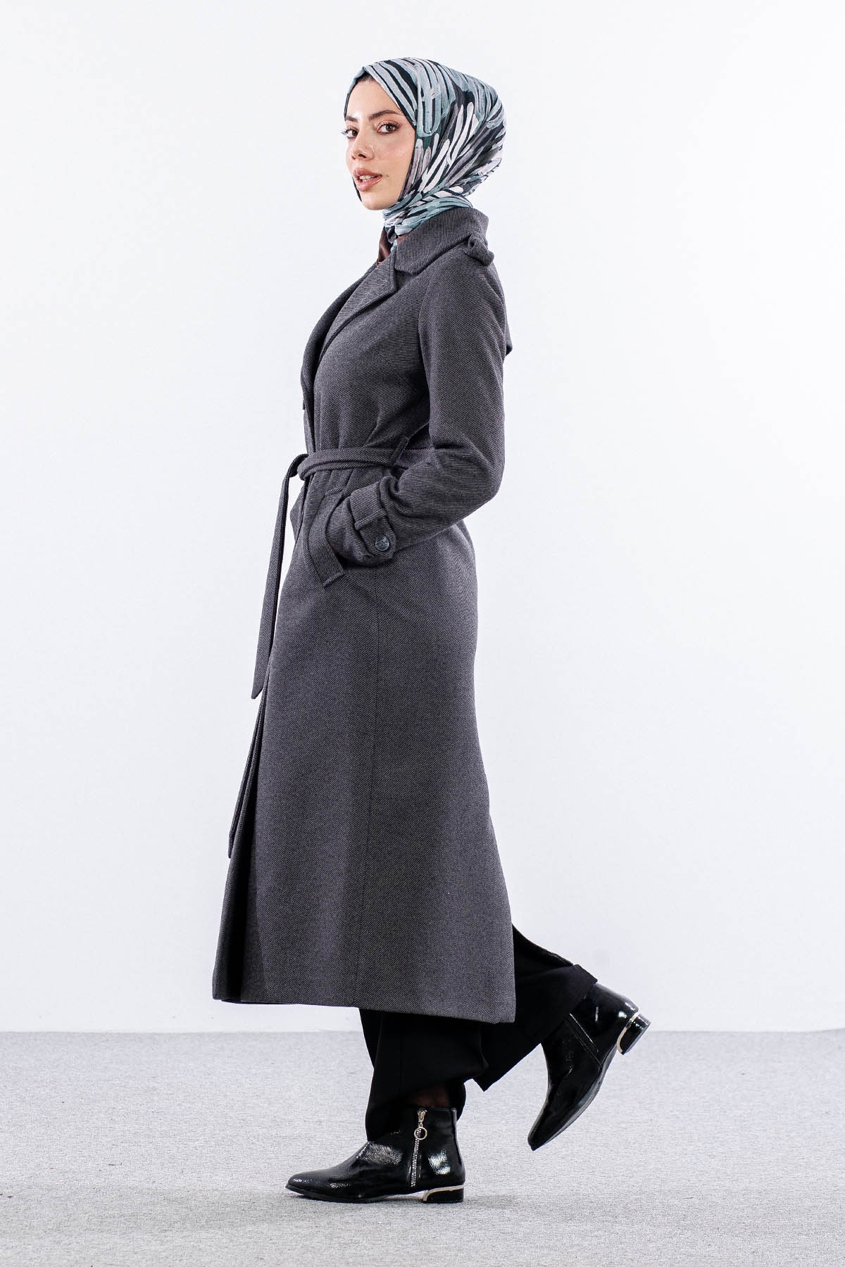 F-1572 Kaşe Kaban 38-48 Baliksirti - Fume - 4