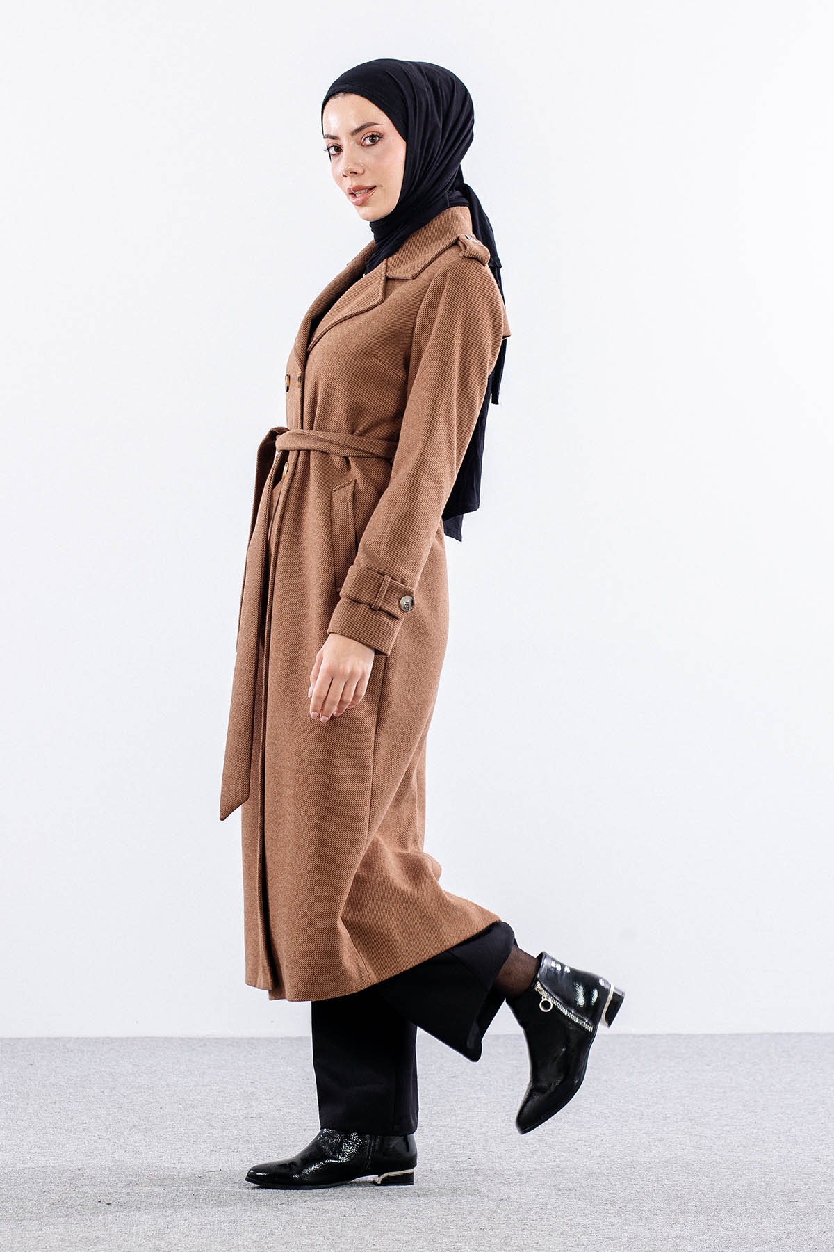 F-1572 Kaşe Kaban 38-48 Baliksirti - Kahve - 3