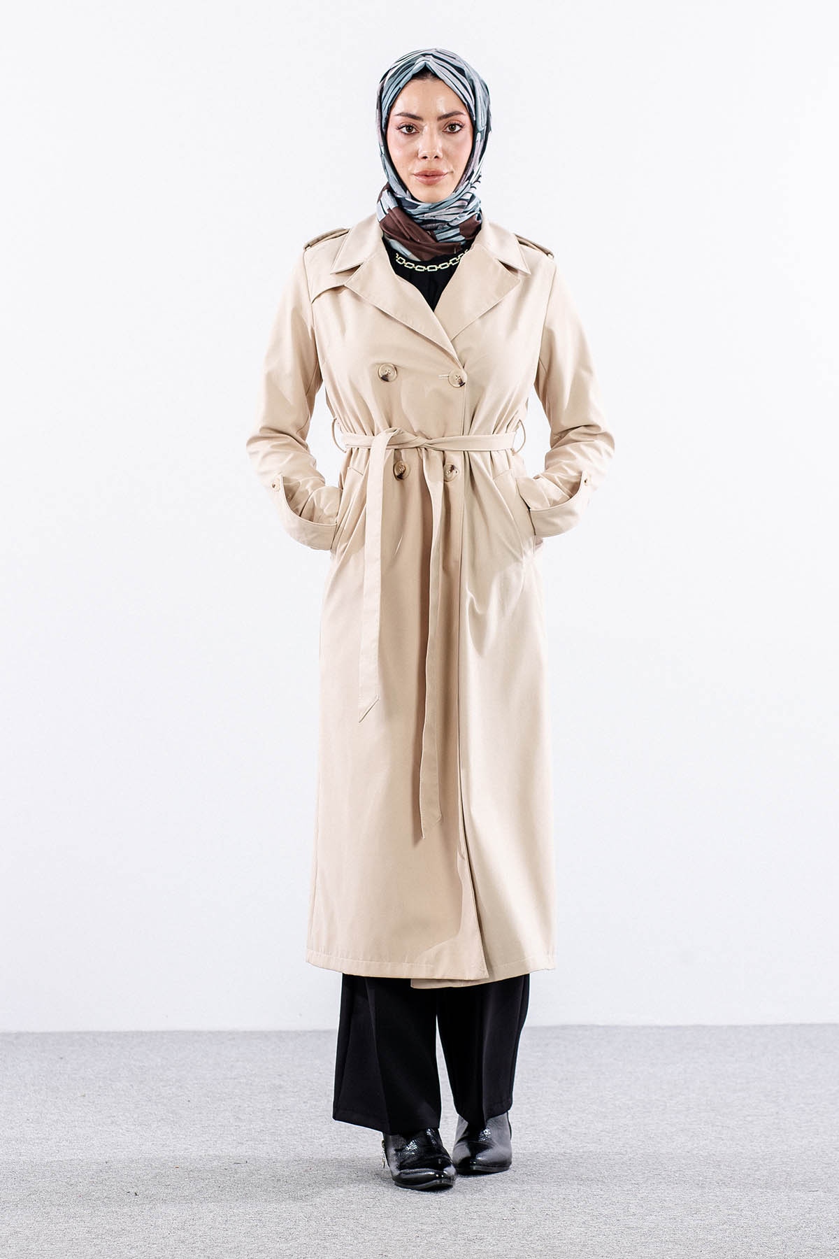 F-1582 Trençkap 38-48 Araboy - Bej - 2