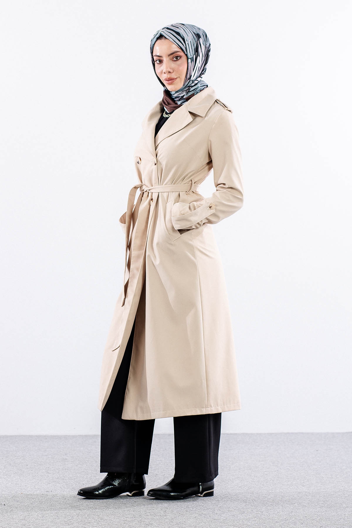 F-1582 Trençkap 38-48 Araboy - Bej - 3