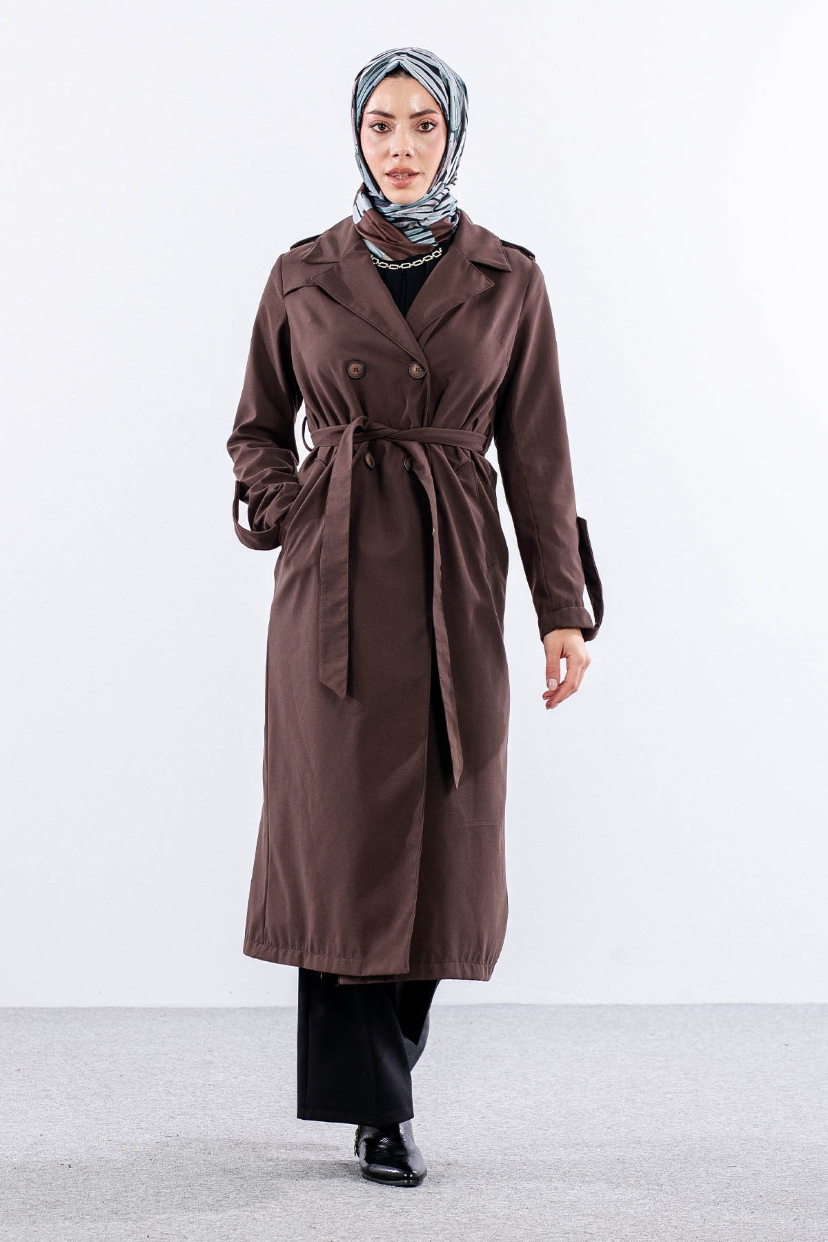 F-1582 Trençkap 38-48 Araboy - Kahve - 1