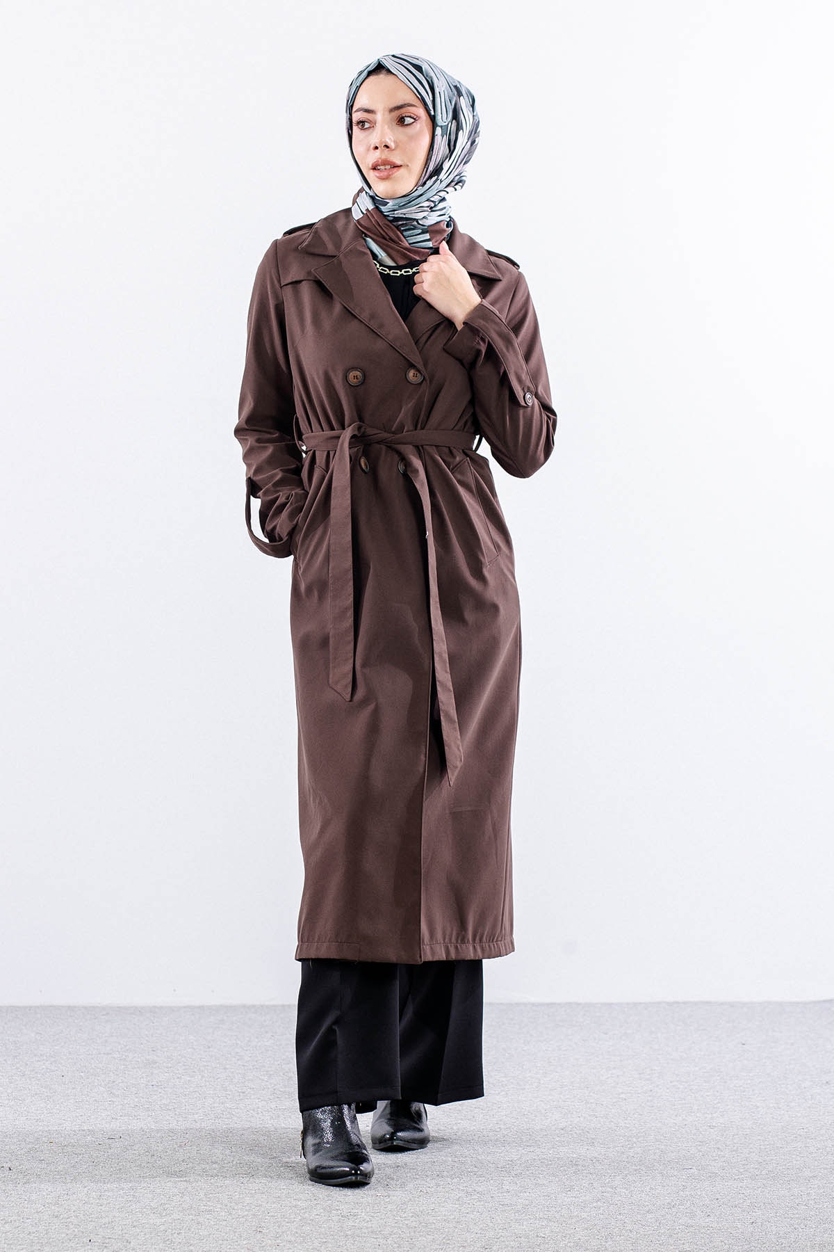 F-1582 Trençkap 38-48 Araboy - Kahve - 2