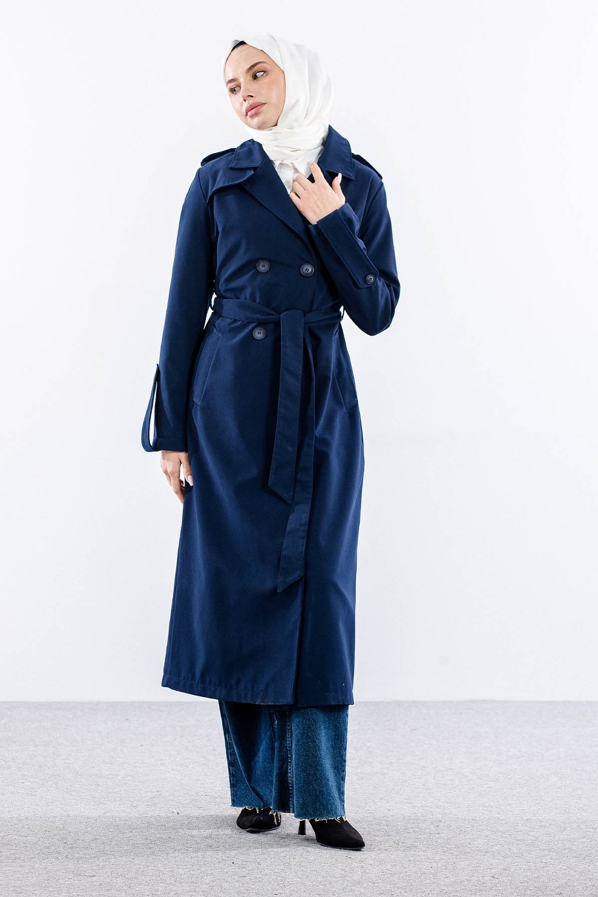 F-1582 Trençkap 38-48 Araboy - Lacivert - 1