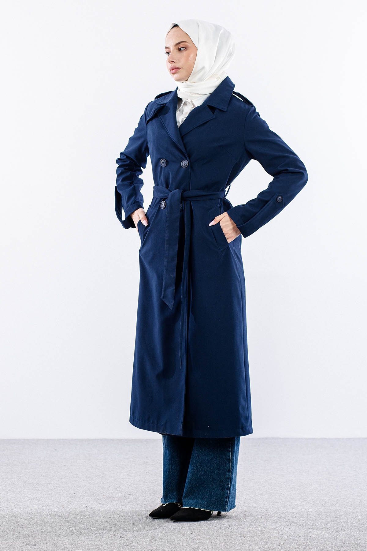 F-1582 Trençkap 38-48 Araboy - Lacivert - 3