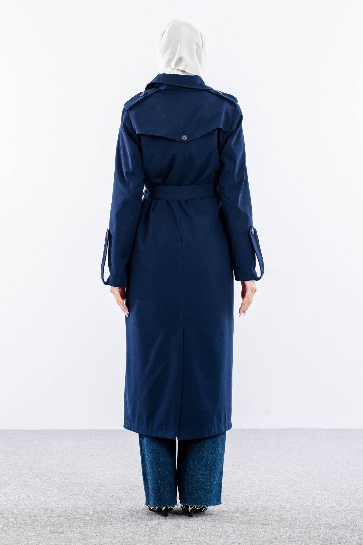 F-1582 Trençkap 38-48 Araboy - Lacivert - 6