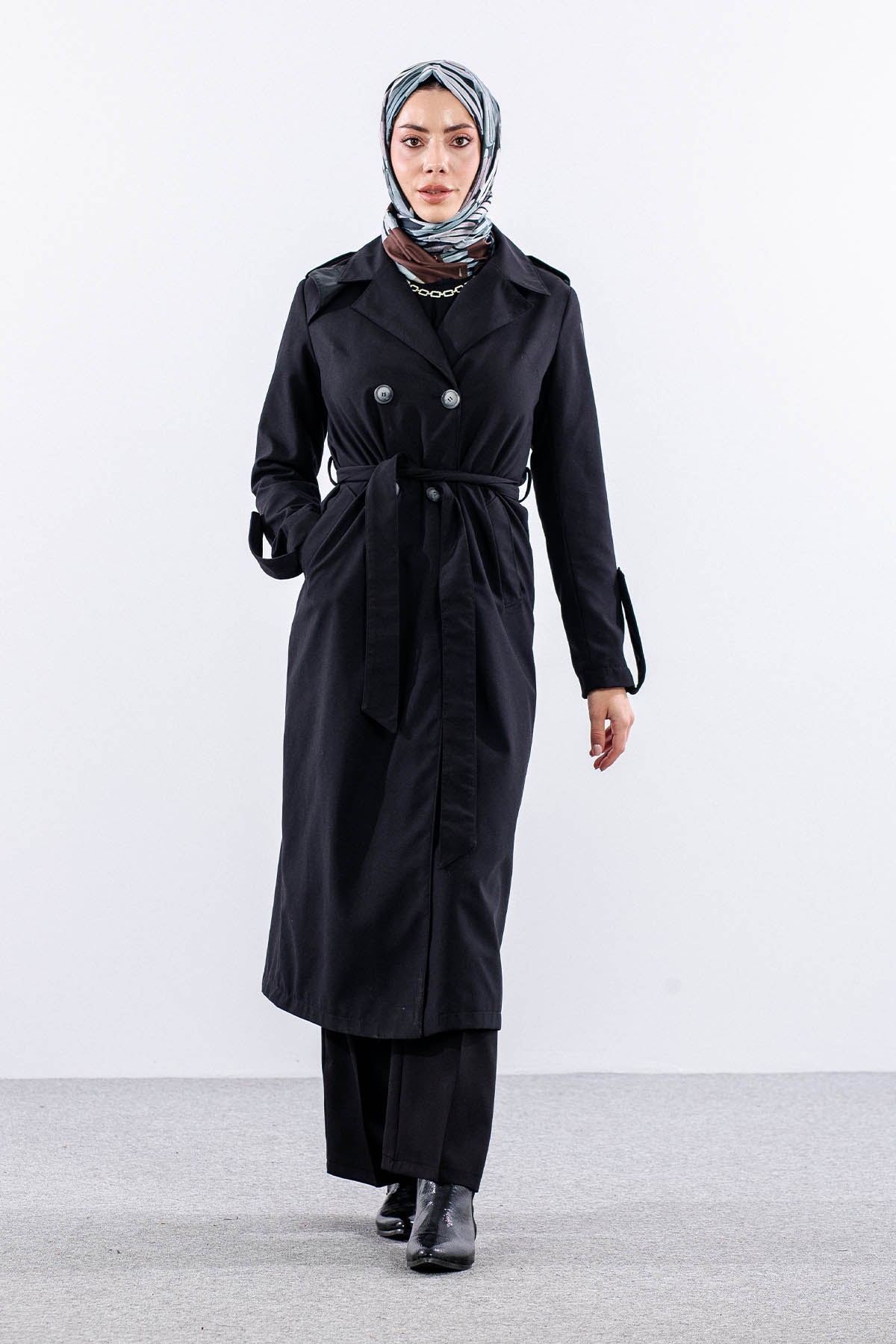 F-1582 Trençkap 38-48 Araboy - Siyah - 1