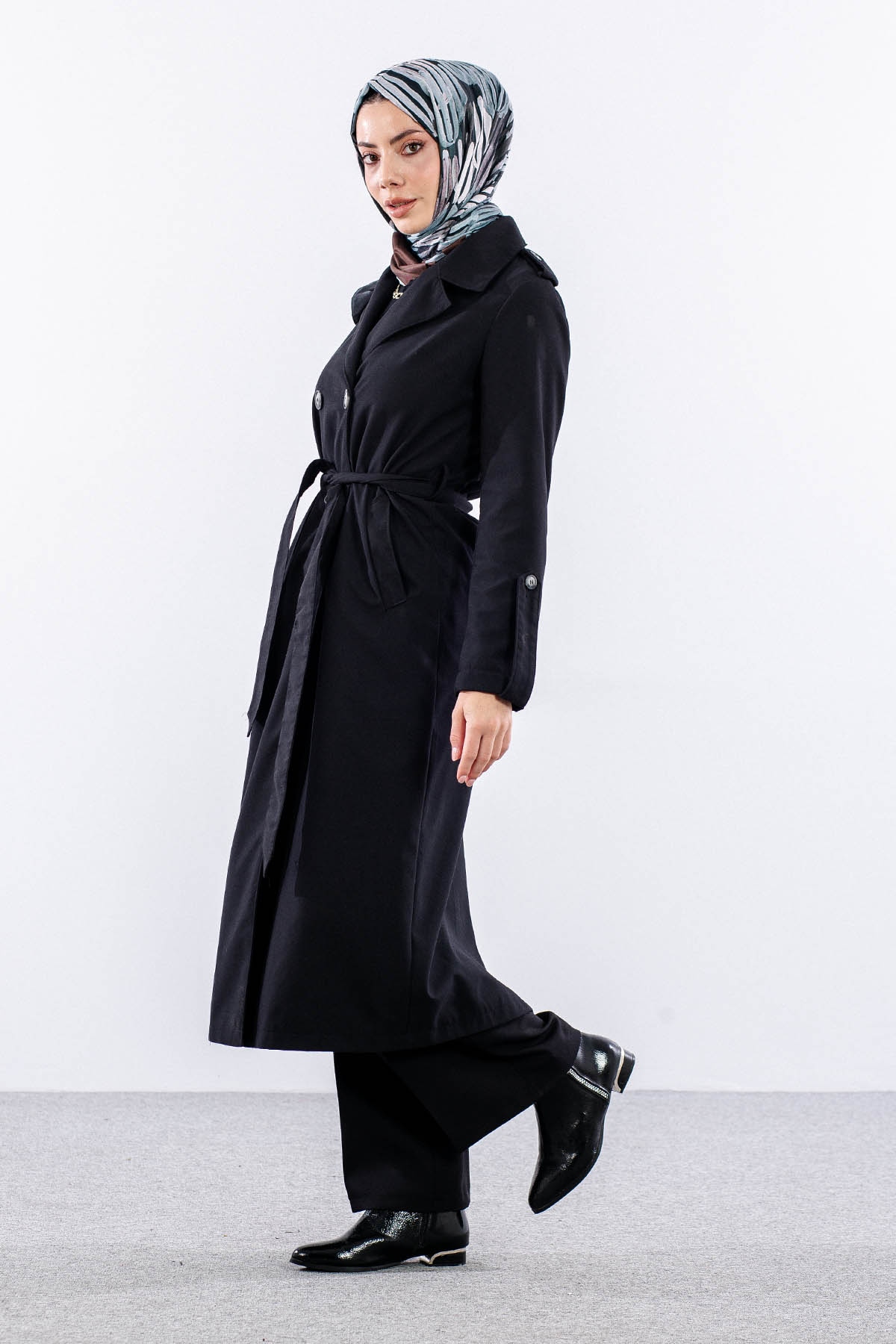 F-1582 Trençkap 38-48 Araboy - Siyah - 3