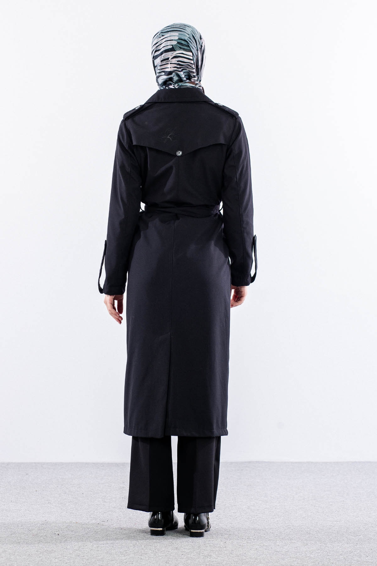 F-1582 Trençkap 38-48 Araboy - Siyah - 5