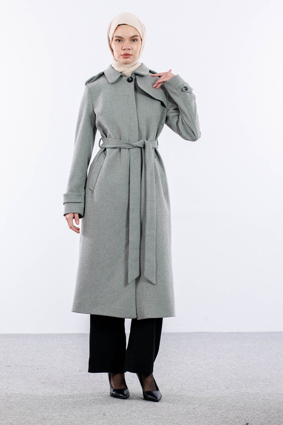 F-1586 Kaşe Kaban 38-48 Baliksirti Fermuarli - A_gri - 2