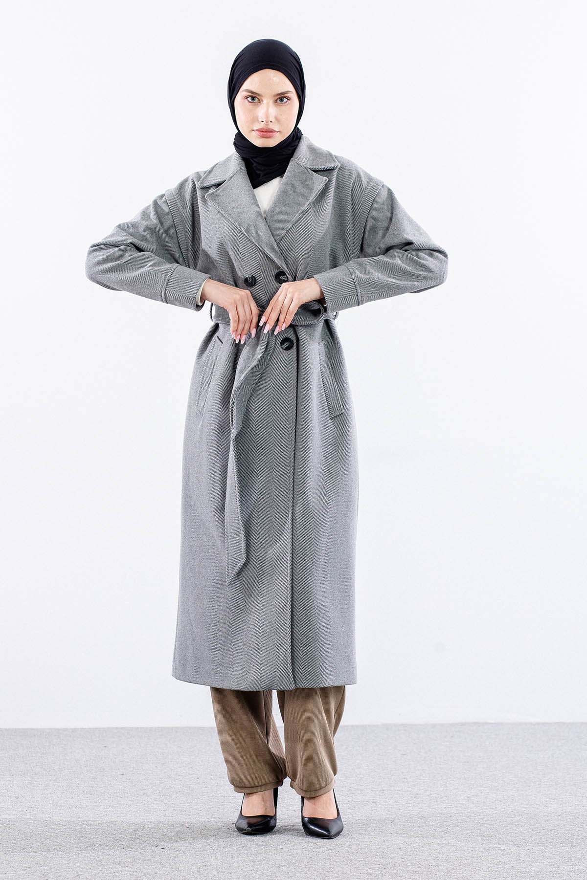 F-1595 Kaşe Kaban 38-48 Takma Kol Balıksırtı - K_gri - 2