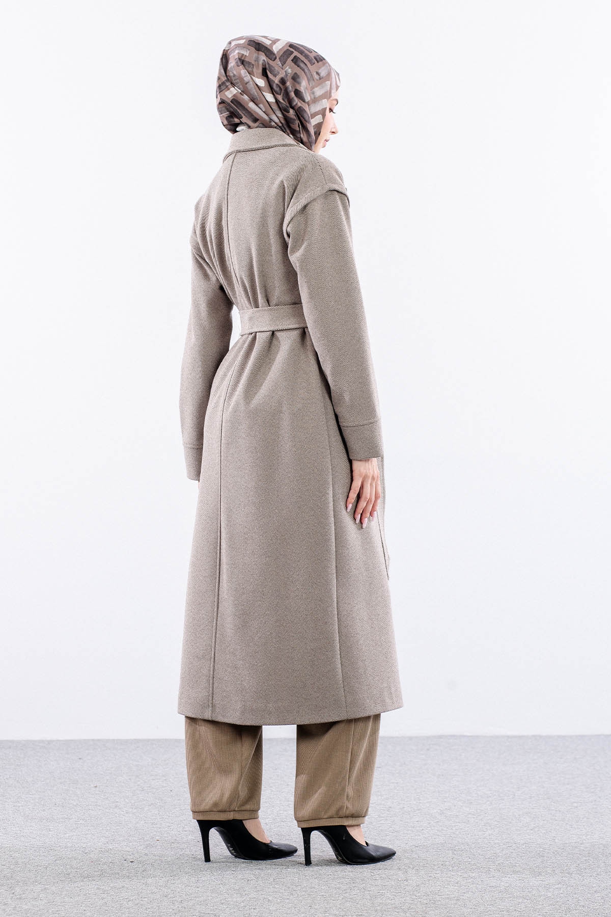 F-1595 Kaşe Kaban 38-48 Takma Kol Balıksırtı - K_kahve - 4