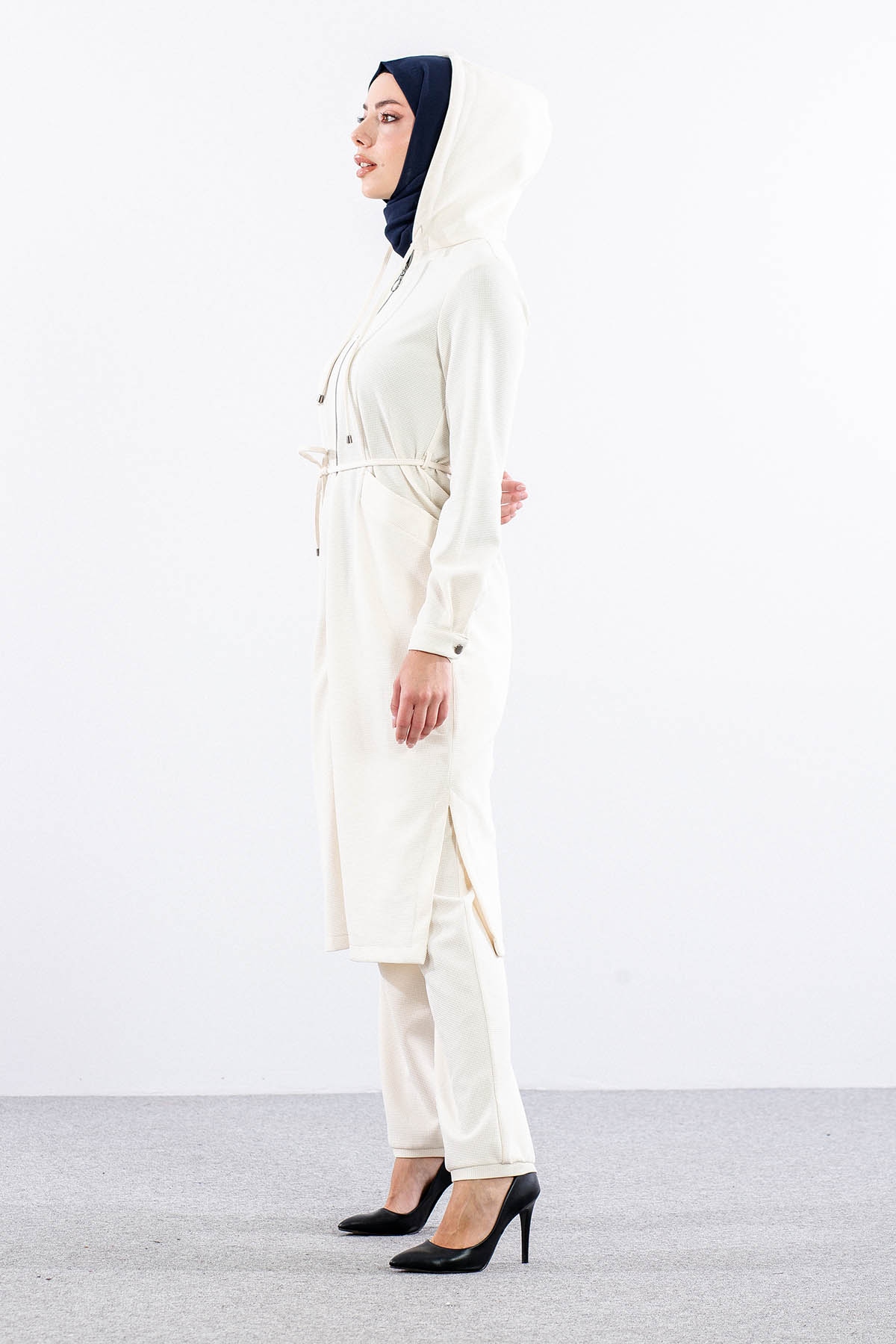 F-1598 Takim 38-48 Kapsonlu Fermuarli - Ekru - 3