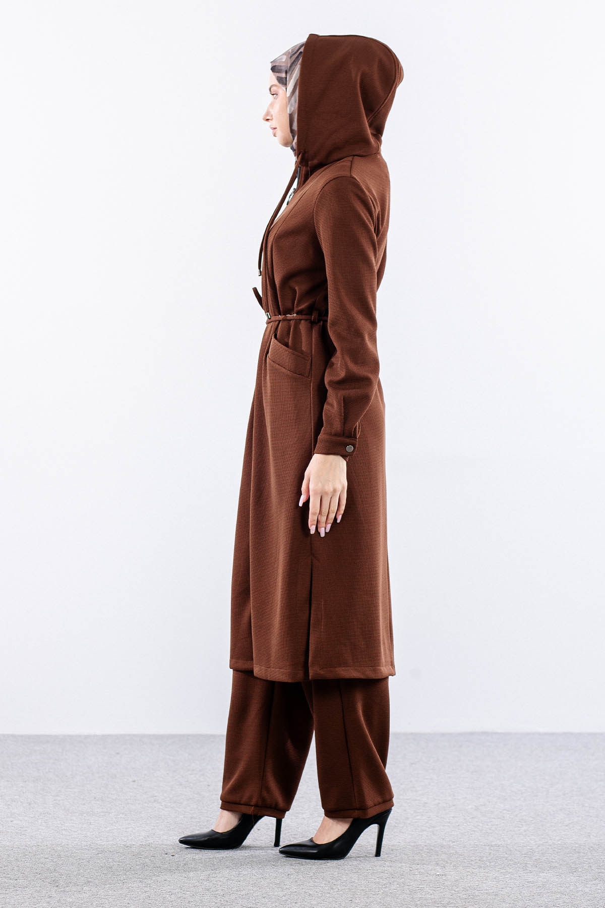 F-1598 Takim 38-48 Kapsonlu Fermuarli - Kahve - 3