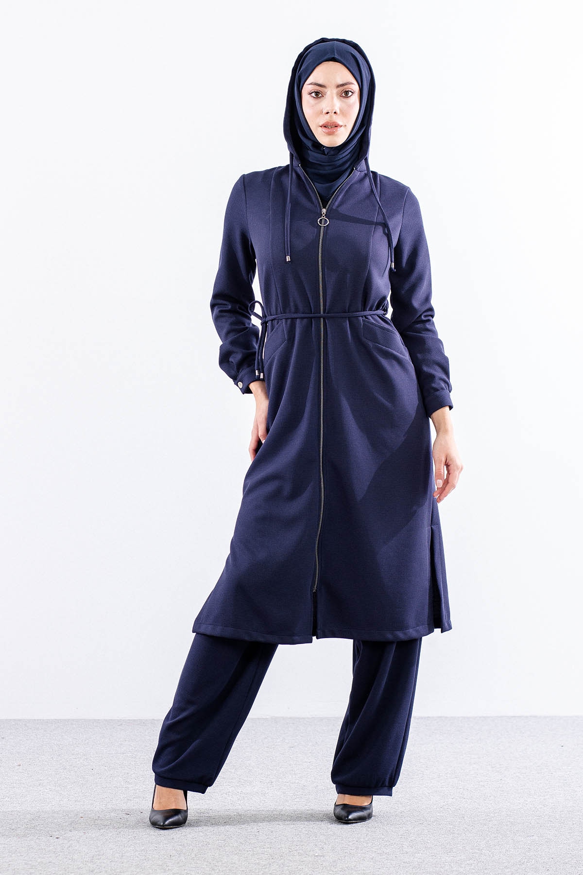 F-1598 Takim 38-48 Kapsonlu Fermuarli - Lacivert - 2