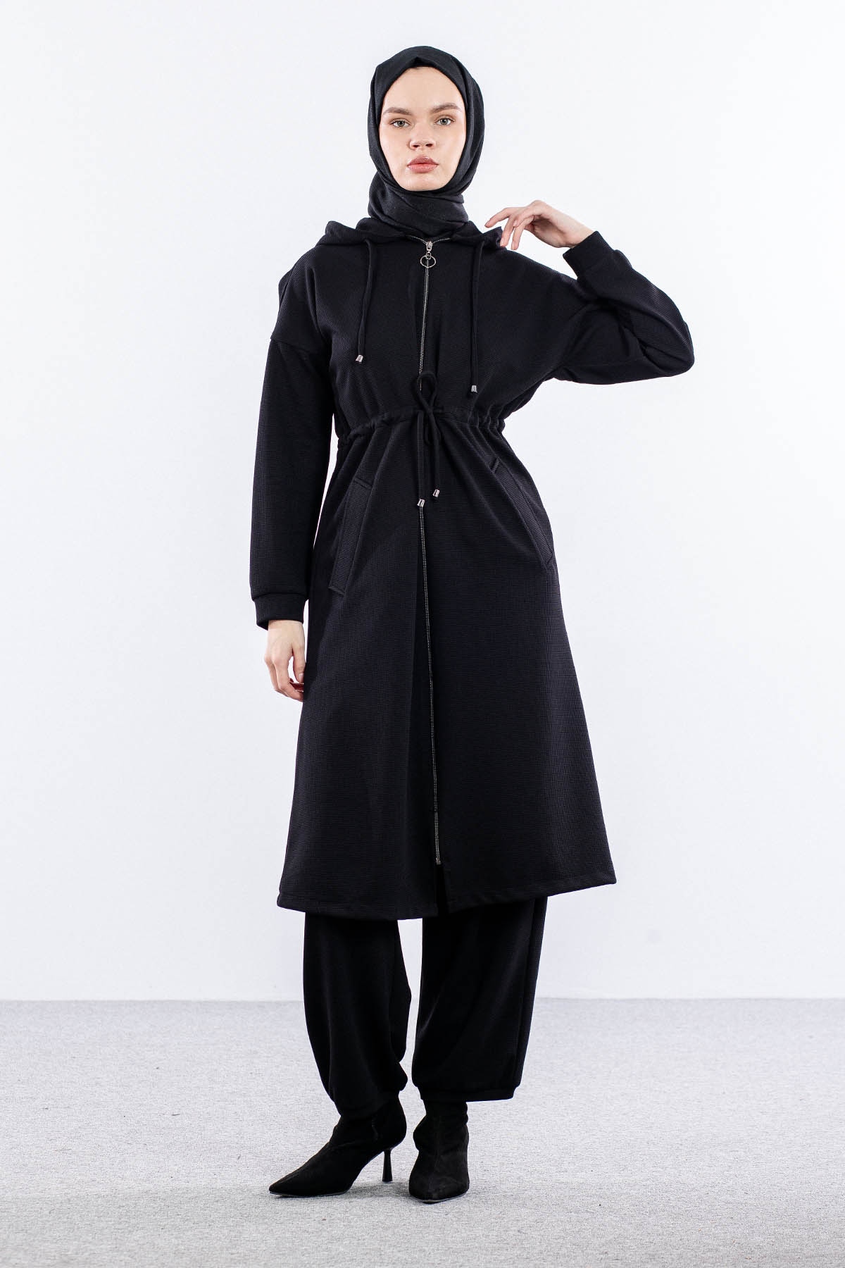 F-1599 Takim 38-48 Fermuarli Spor - Siyah - 1