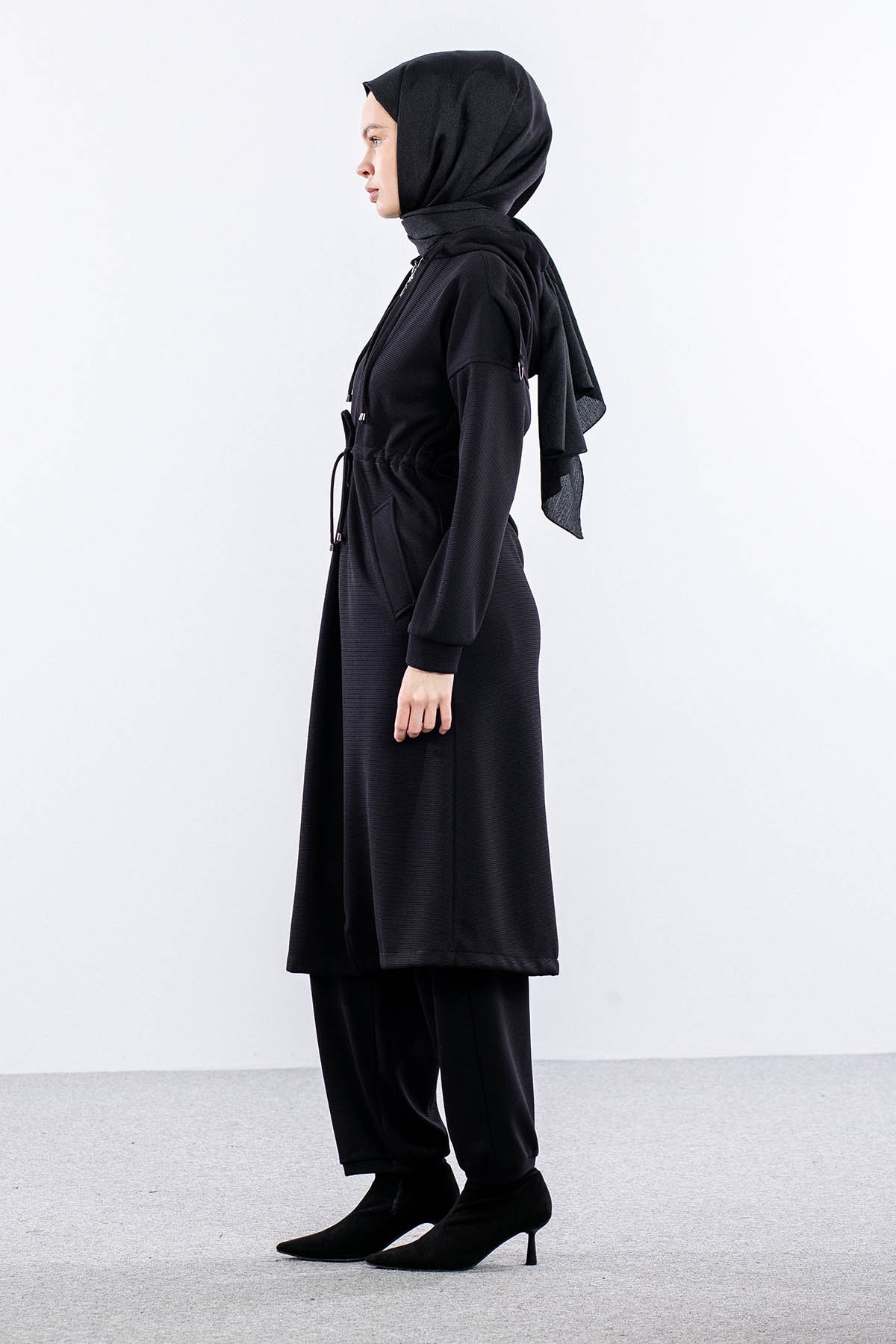 F-1599 Takim 38-48 Fermuarli Spor - Siyah - 4