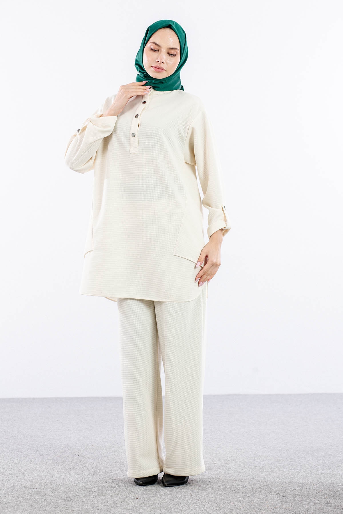 F-1605 Tunikli Takim 1-2-3 - Ekru - 1