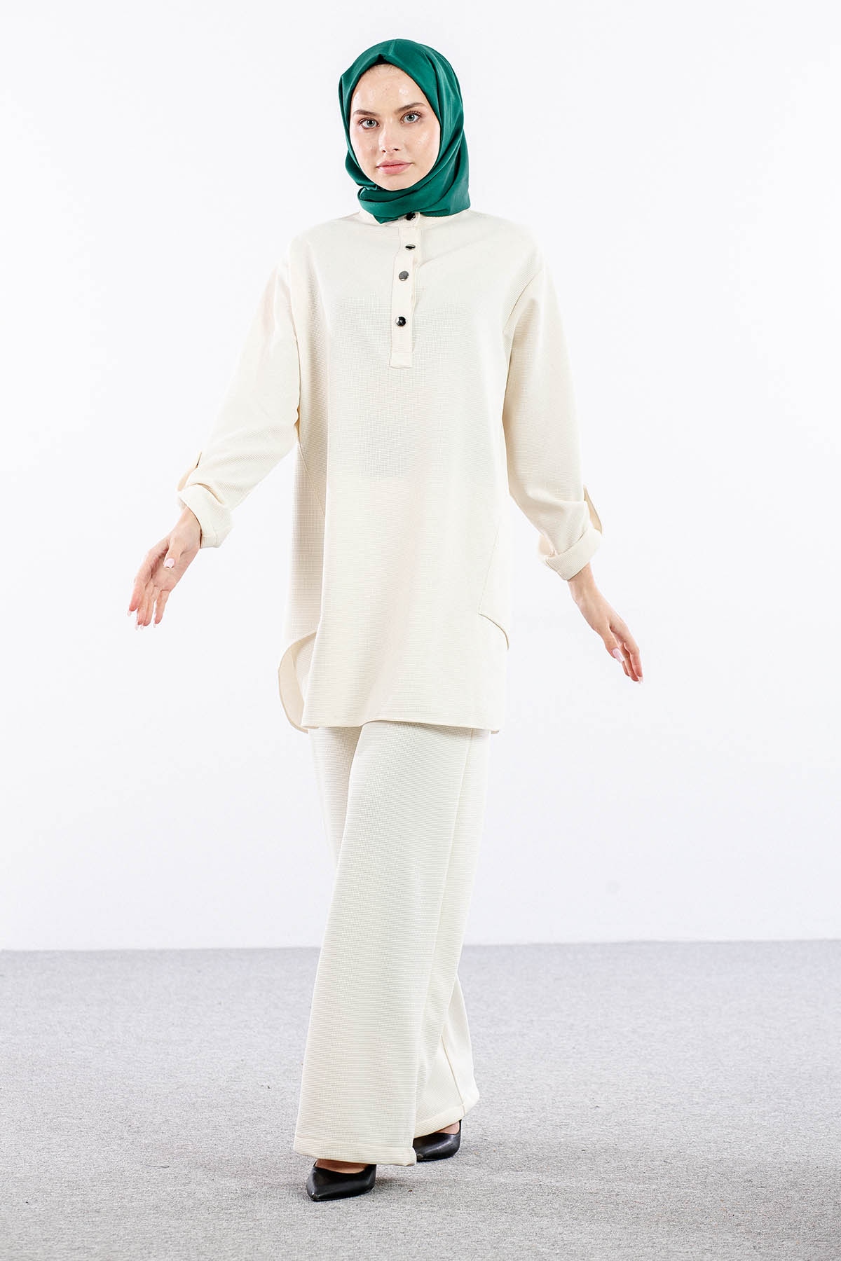 F-1605 Tunikli Takim 1-2-3 - Ekru - 3