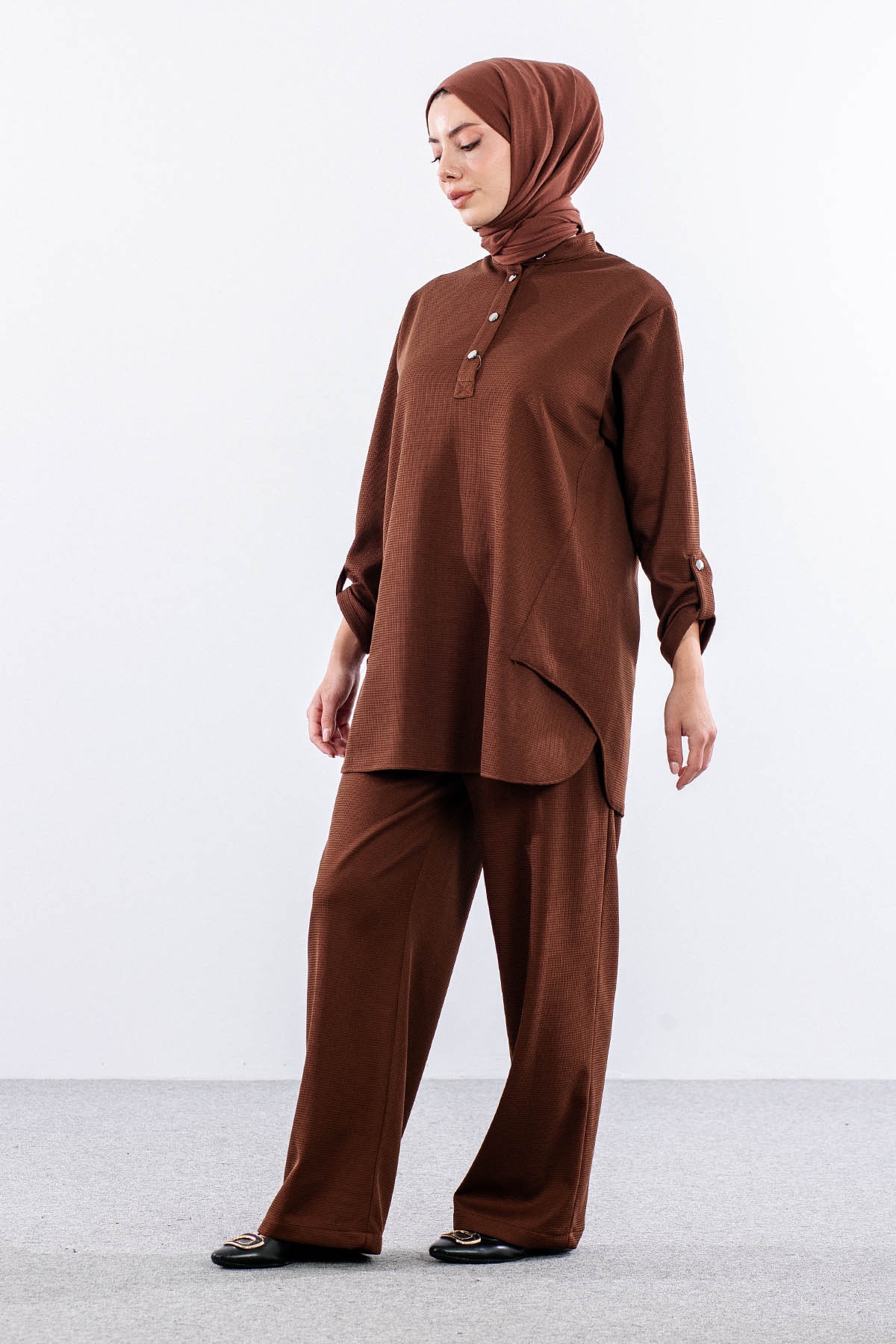 F-1605 Tunikli Takim 1-2-3 - Kahve - 4