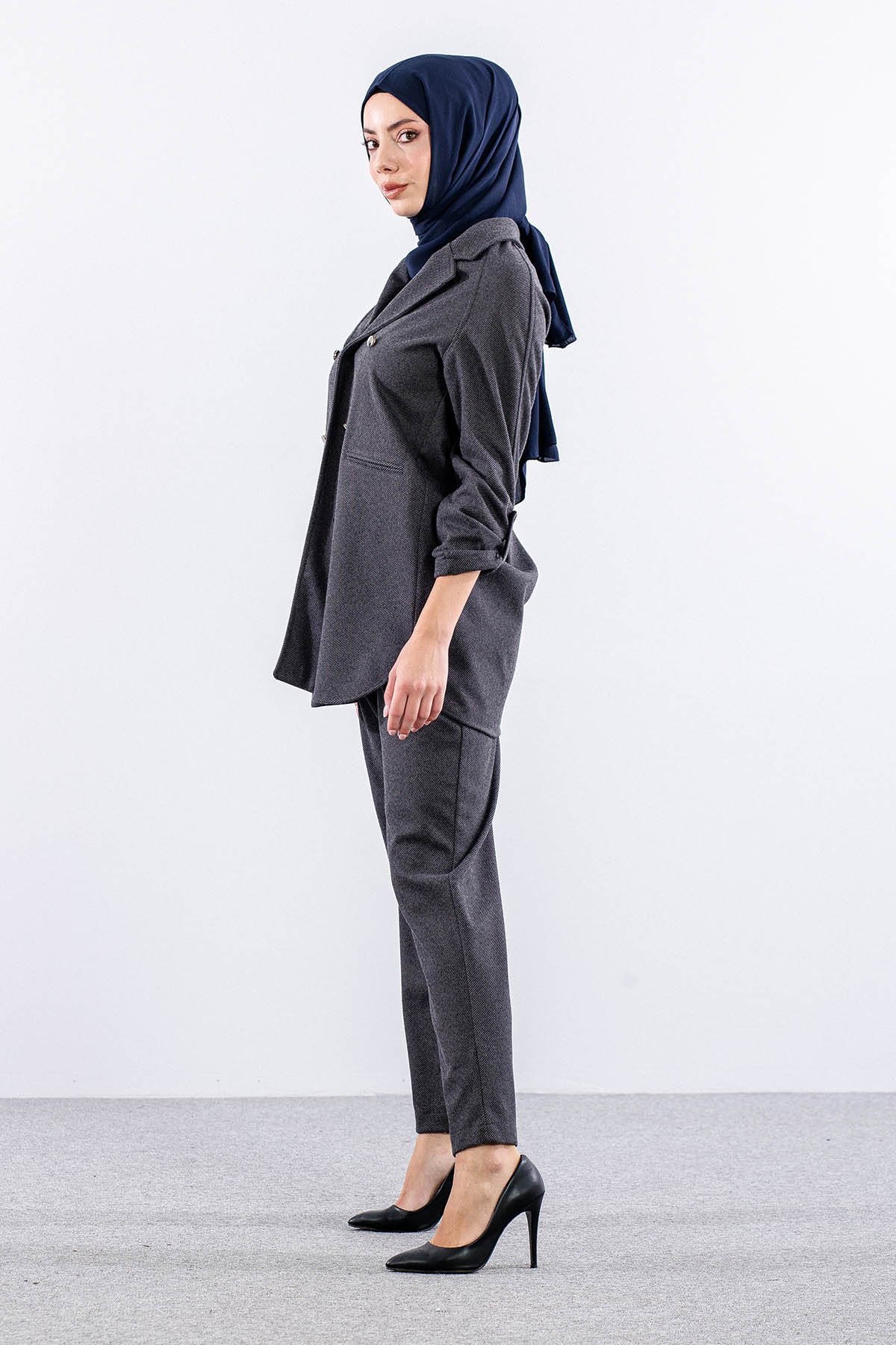 F1506 Takim 38-48 Baliksirti Kase Kumas - Fume - 3