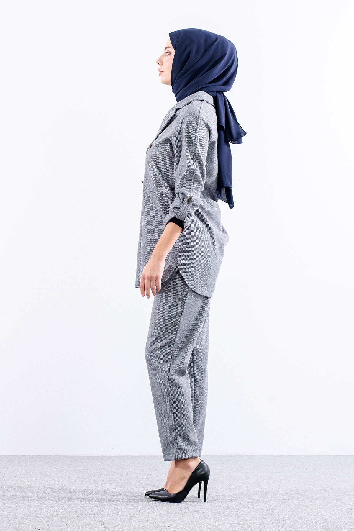 F1506 Takim 38-48 Baliksirti Kase Kumas - Gri - 4