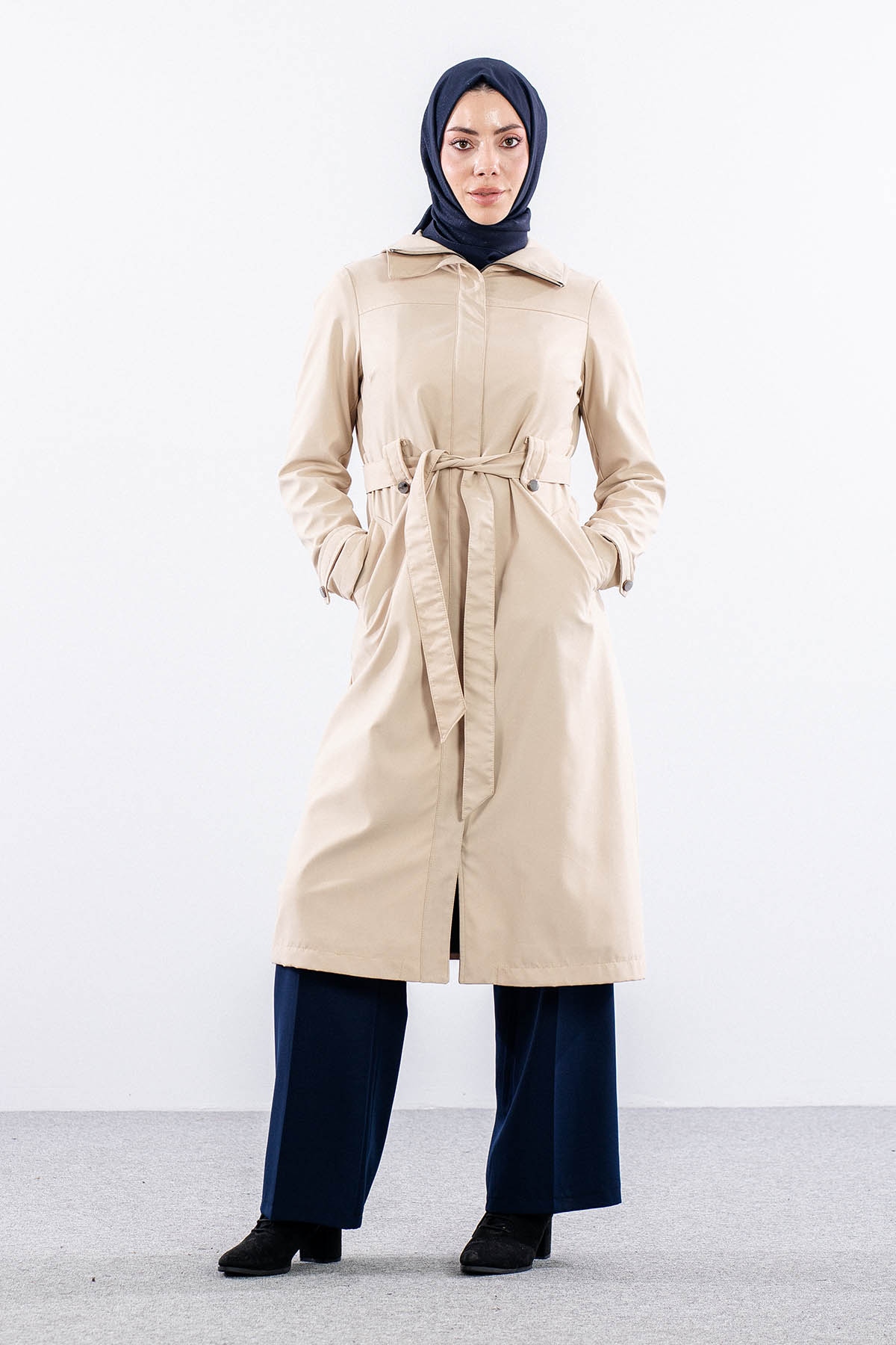 F1579 Parka Kaban 38-48 - Bej - 2