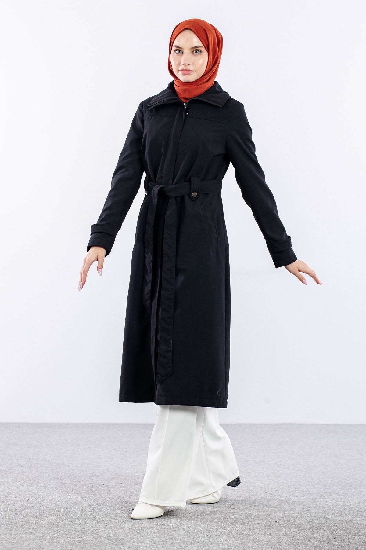 F1579 Parka Kaban 38-48 - Siyah - 3